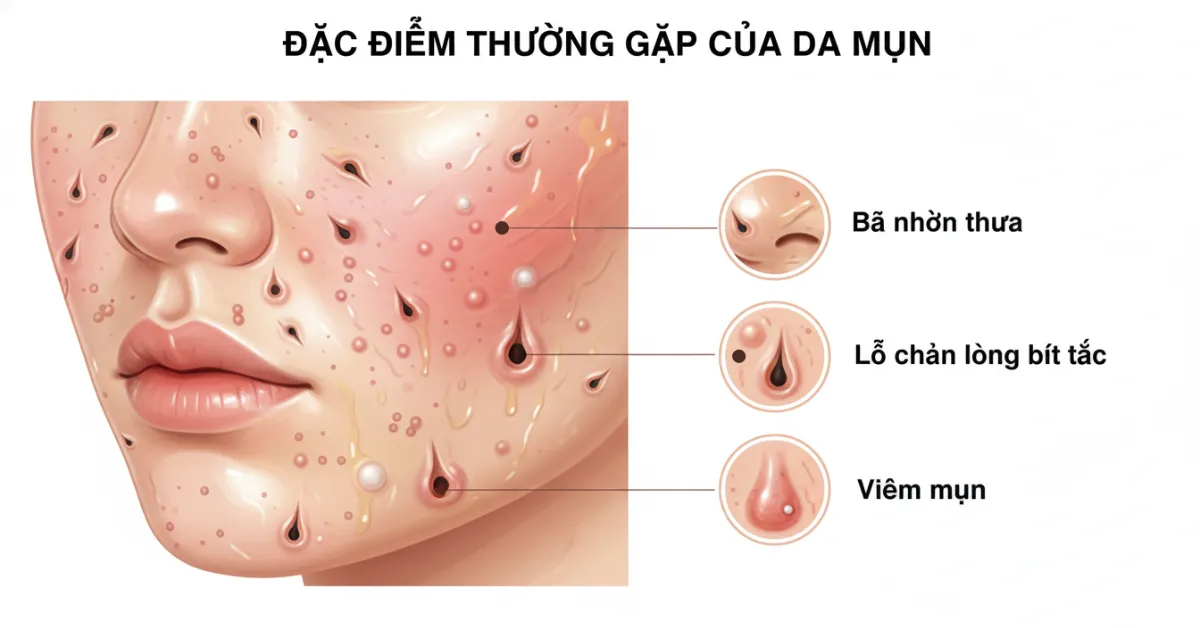 Đặc điểm thường gặp của da mụn